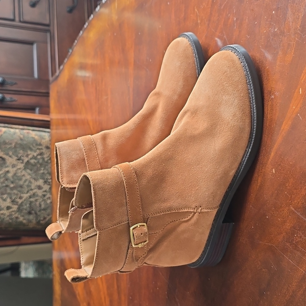 Edelman Nolynn Buckled Booties Women's 8.5 Suede Side Zip Closure